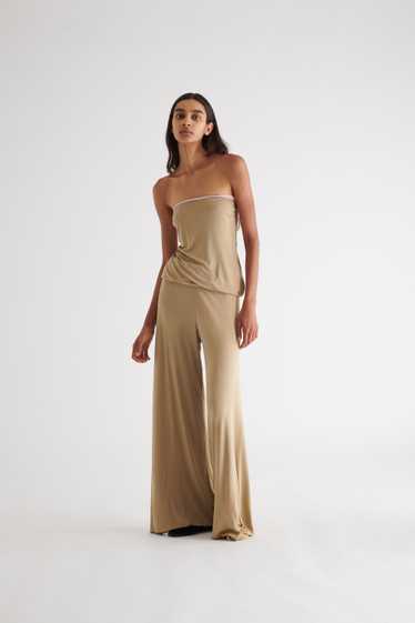 1970s Halston Taupe Jersey Jumpsuit