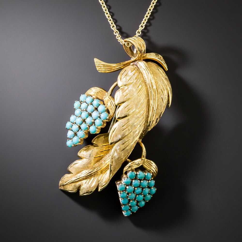 Mid-Century Turquoise Grape Cluster Pendant/Brooch - image 1