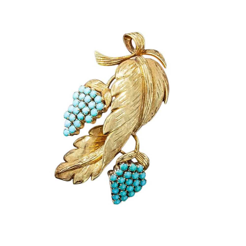 Mid-Century Turquoise Grape Cluster Pendant/Brooch - image 3