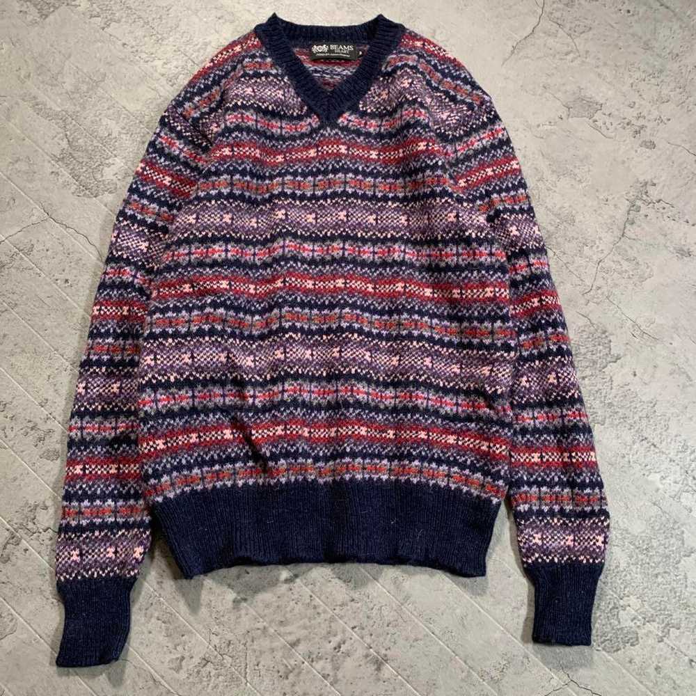 【BEAMS HEART】(2) Wool Mohair Patterned Floral Kni… - image 2