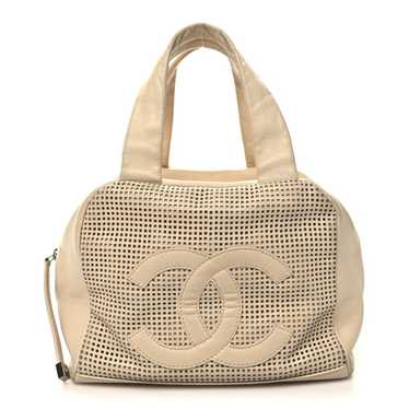 CHANEL Caviar Perforated Bowler Beige