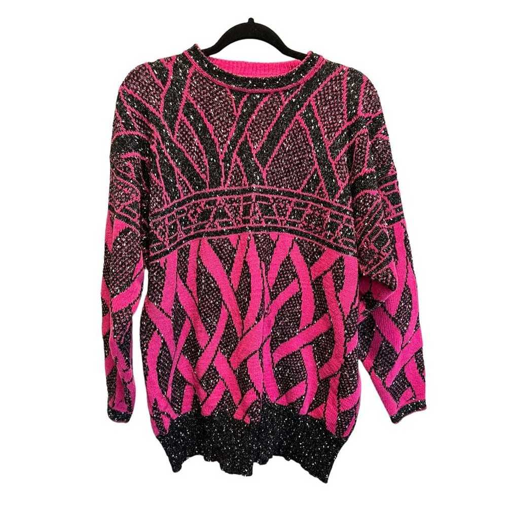 Vintage 90s Gil Aimbez sweater pink and black abs… - image 1