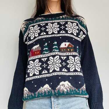 Vintage White Stag Christmas winter holiday knit … - image 1