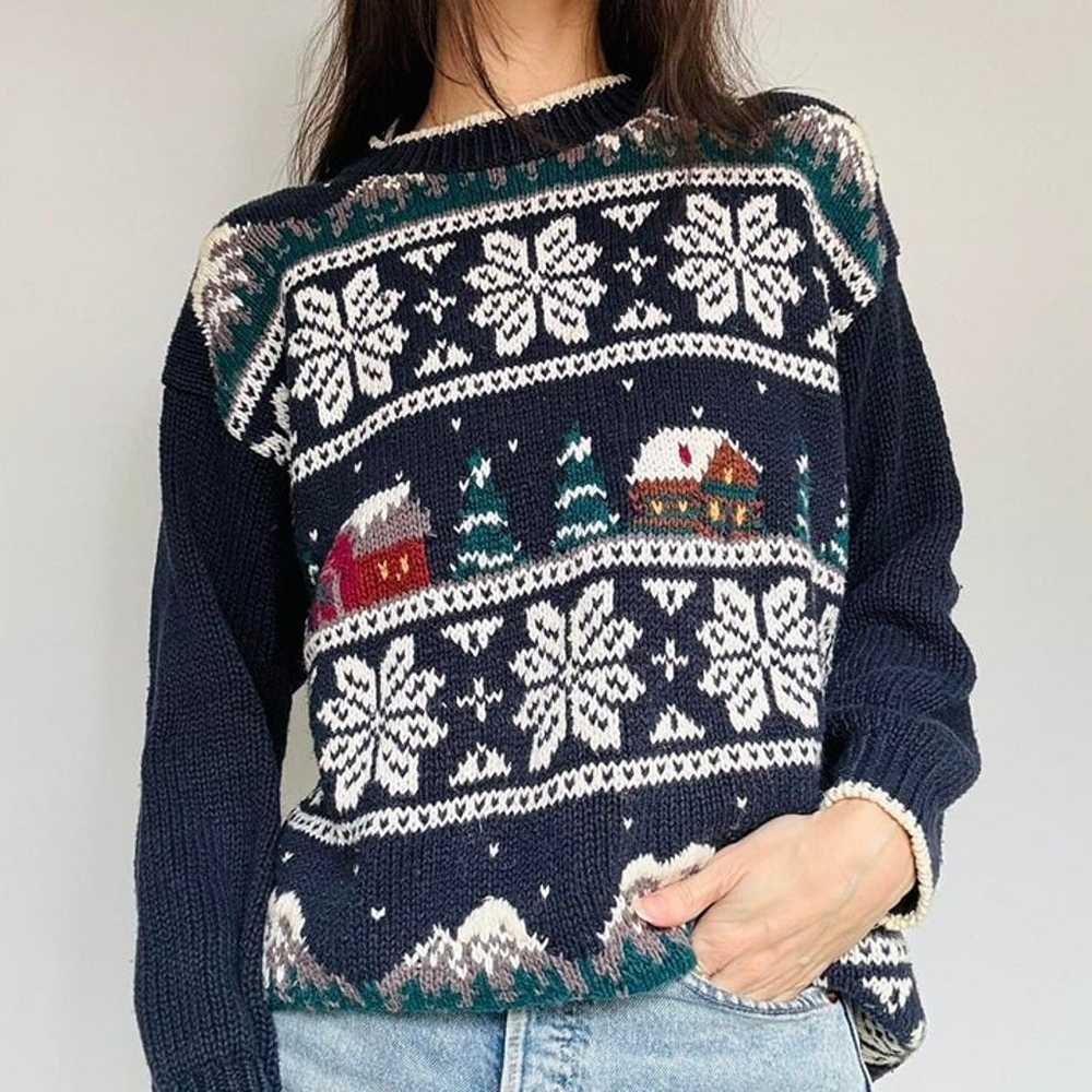 Vintage White Stag Christmas winter holiday knit … - image 2