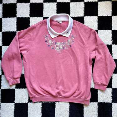 Vintage Bon Worth Pink Embroidered Collar Crewneck