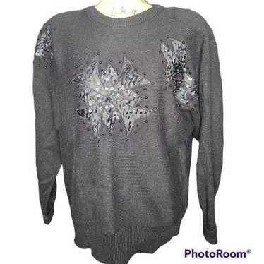 Vintage 80s 90s Glam Black Sequin Sweater