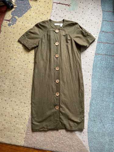 Liz Claiborne 90s army green linen dress (8) | Use