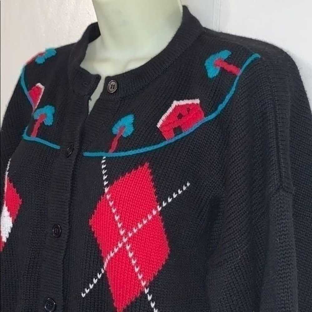 Vtg 90s Koret black thick knit cardigan sweater - image 2