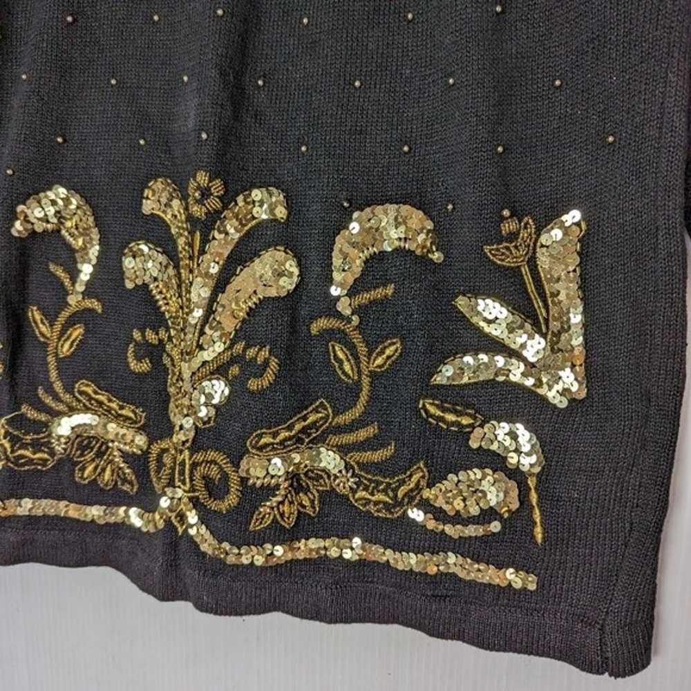 VINTAGE gaudy bling gold sequined beaded black ch… - image 10