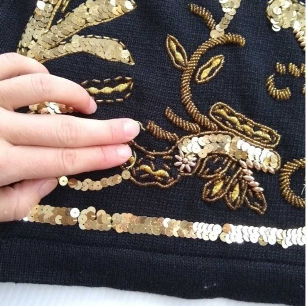 VINTAGE gaudy bling gold sequined beaded black ch… - image 3