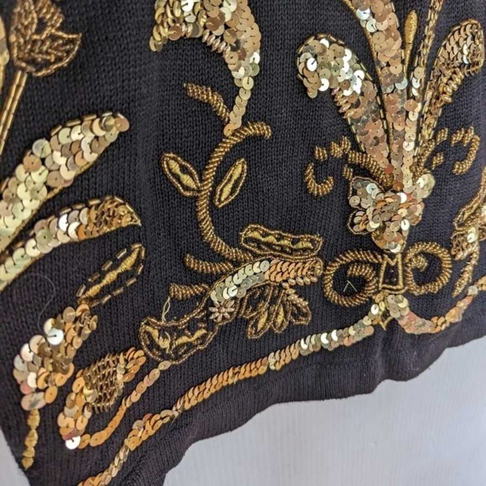 VINTAGE gaudy bling gold sequined beaded black ch… - image 7