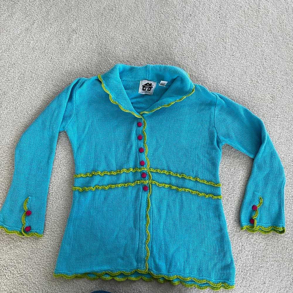 Rare vintage Storybook Knits aqua cardigan sweate… - image 1