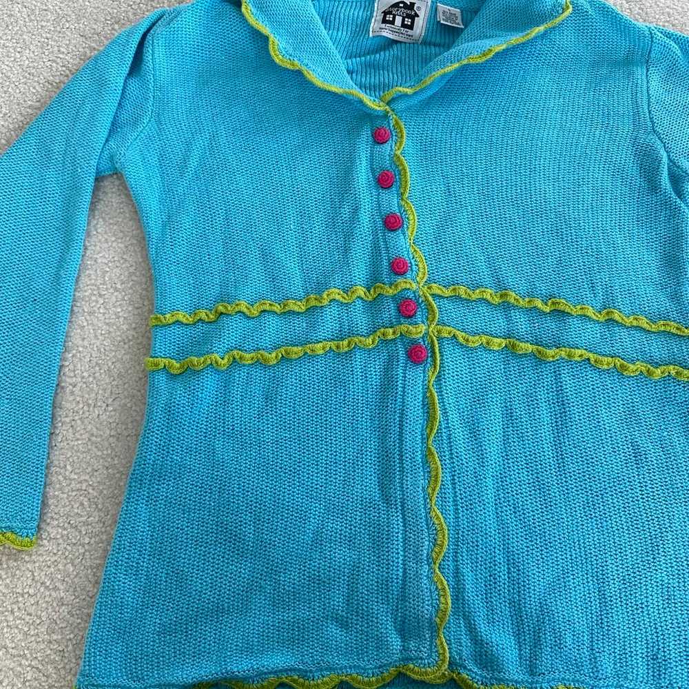 Rare vintage Storybook Knits aqua cardigan sweate… - image 3