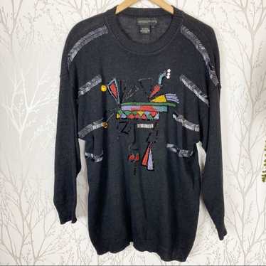 VTG SPREE INT’L Sequin Black Sweater L - image 1