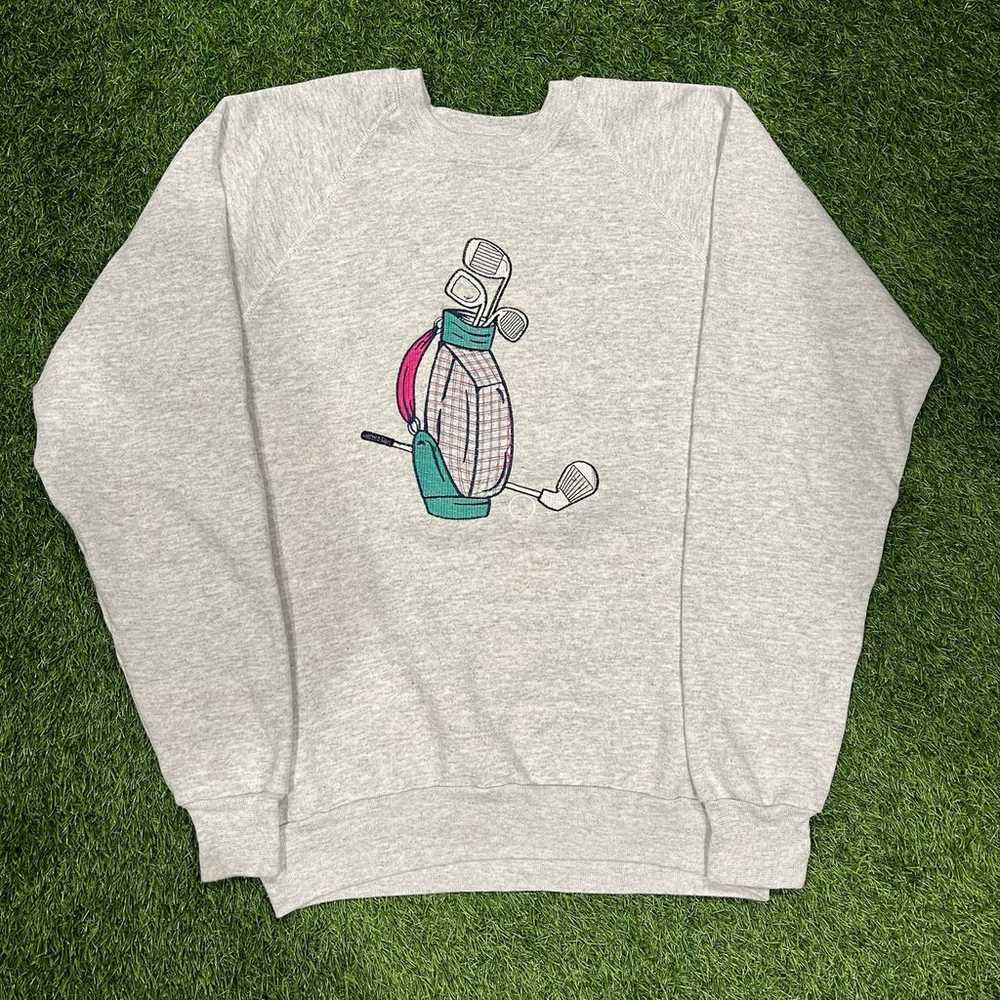 Vintage Embroidered Golf Crewneck Sweater Grey - image 1