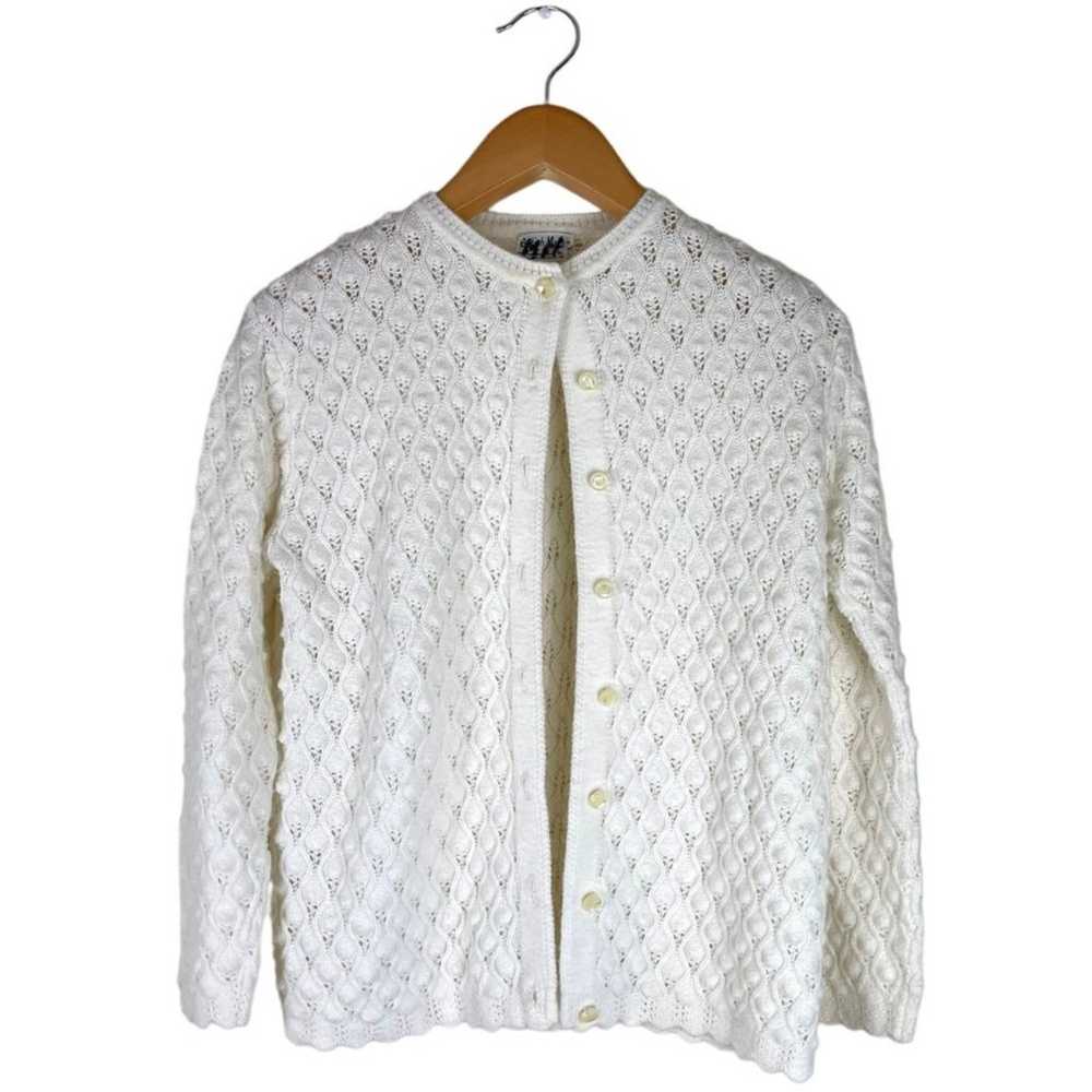 Vintage British Vogue Ivory Off White Knit Cardig… - image 1