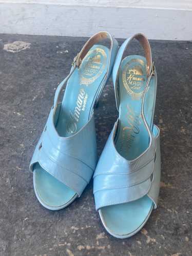 Vintage Amano Light Blue Sandal Heels Sz 7 - image 1