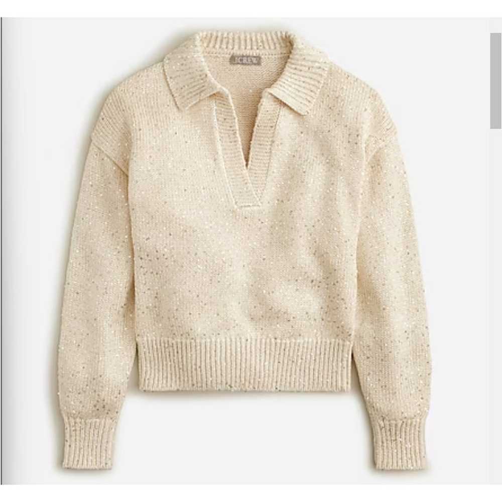 J Crew Sweater Women's L Cream Sequin Sweater-Pol… - image 1