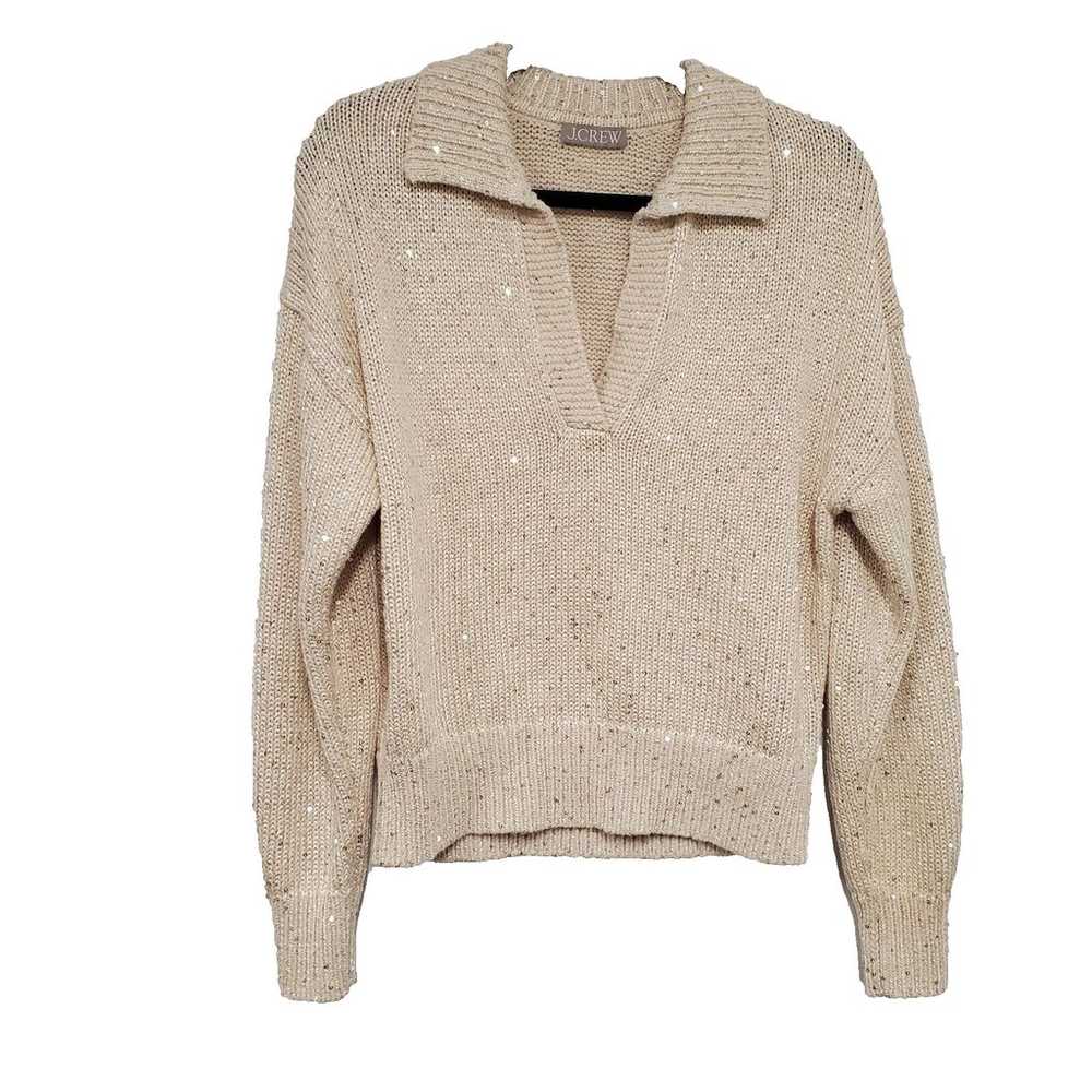 J Crew Sweater Women's L Cream Sequin Sweater-Pol… - image 2