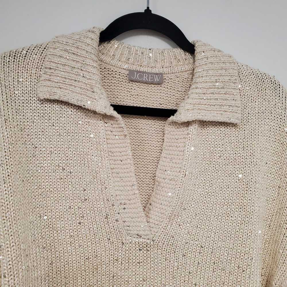 J Crew Sweater Women's L Cream Sequin Sweater-Pol… - image 4