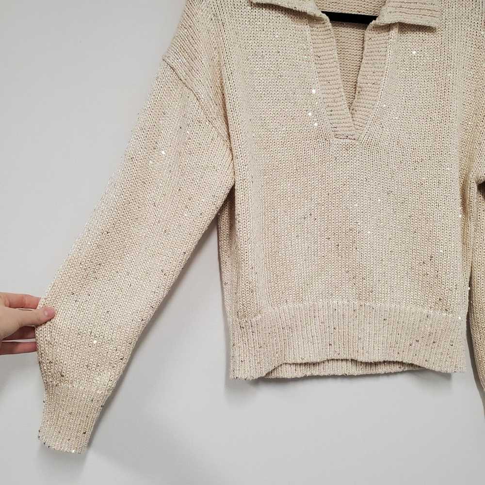 J Crew Sweater Women's L Cream Sequin Sweater-Pol… - image 7