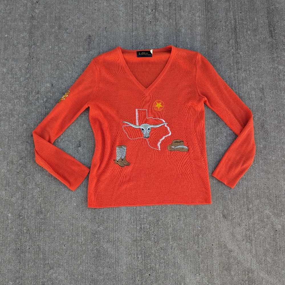 Vintage LeRoy Women's Orange Texas Embroidered Sw… - image 1