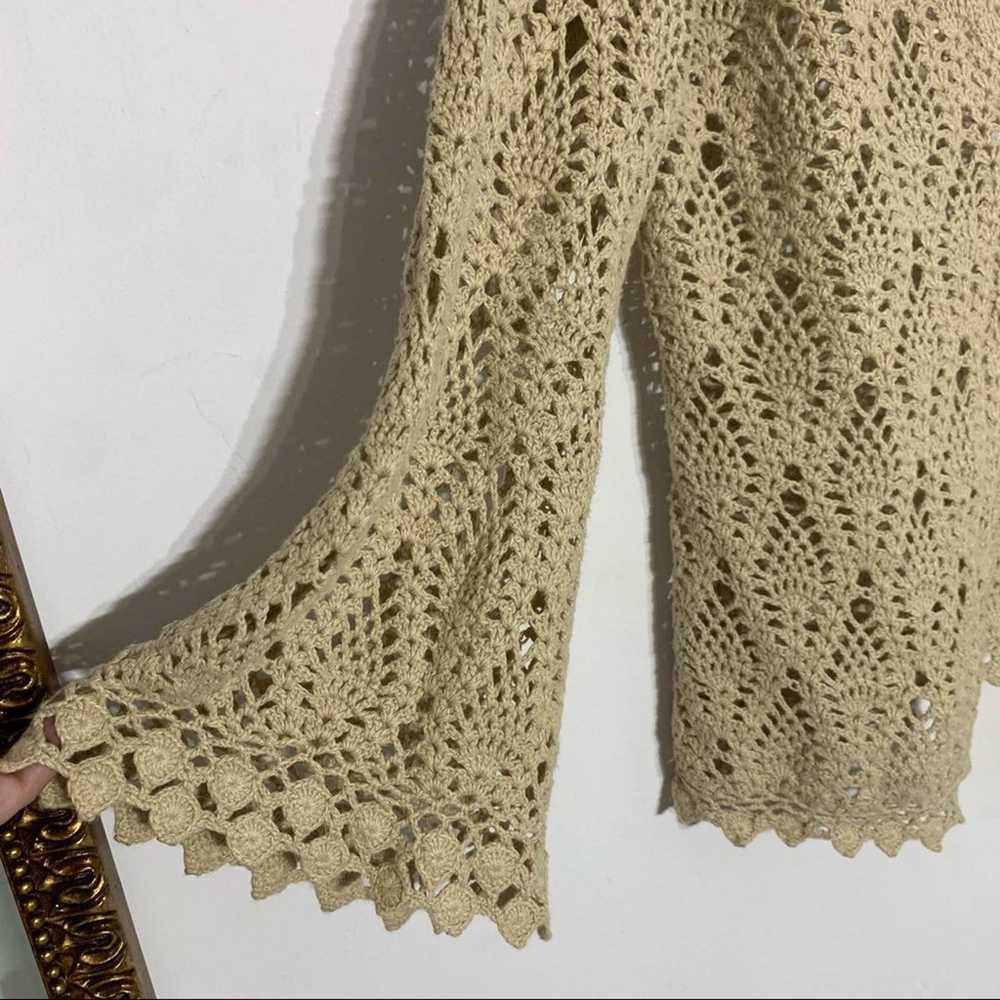 Vintage bohemian crochet knit cardigan light tan … - image 3