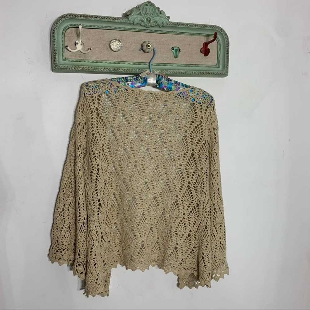 Vintage bohemian crochet knit cardigan light tan … - image 4