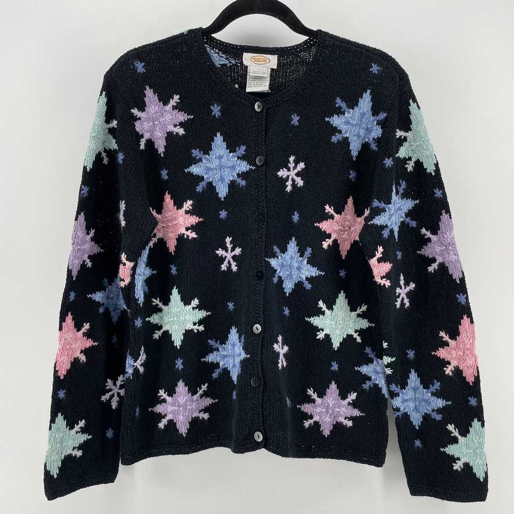 Vintage 1990’s Talbots Black/Multi Knit Snowflake… - image 1