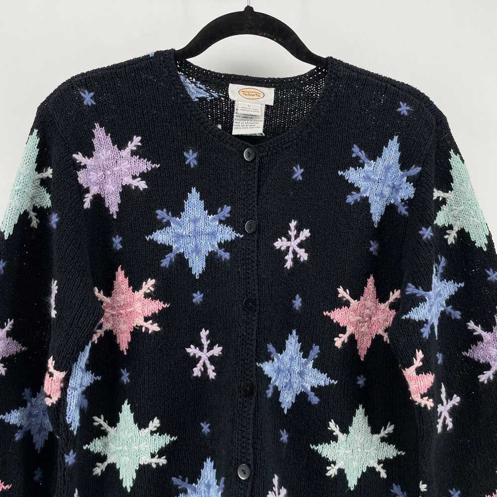 Vintage 1990’s Talbots Black/Multi Knit Snowflake… - image 2