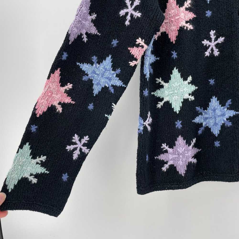 Vintage 1990’s Talbots Black/Multi Knit Snowflake… - image 3