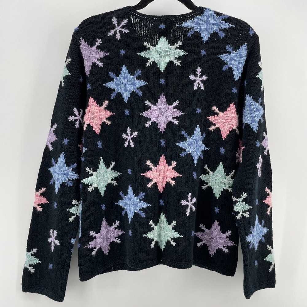 Vintage 1990’s Talbots Black/Multi Knit Snowflake… - image 4