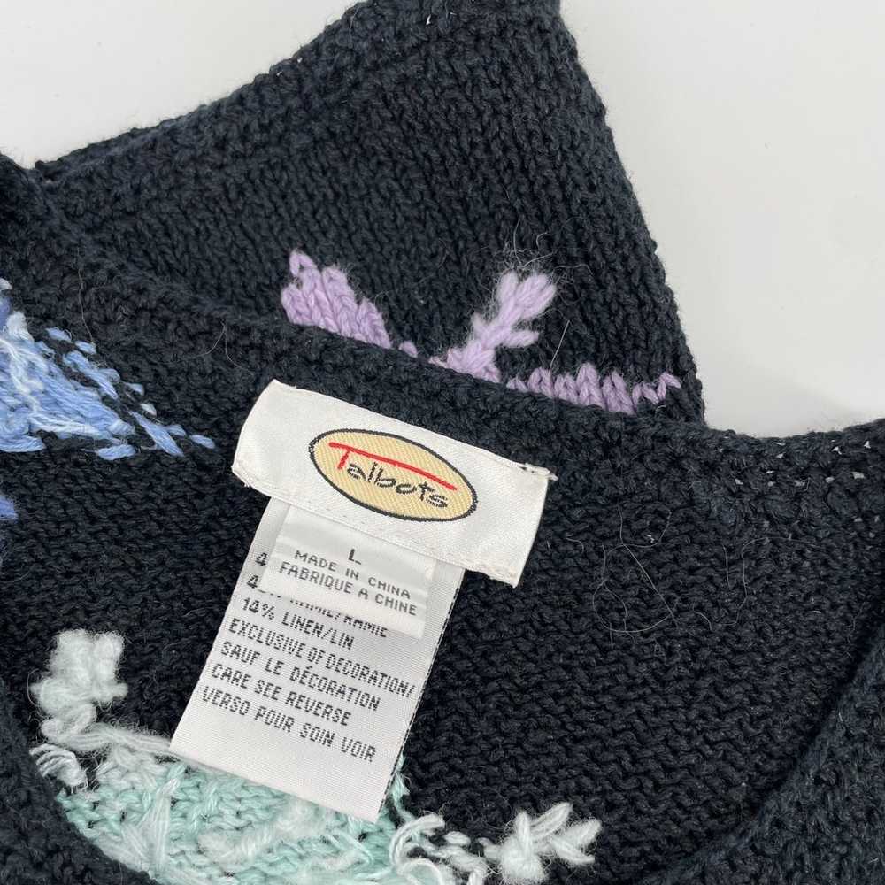 Vintage 1990’s Talbots Black/Multi Knit Snowflake… - image 5