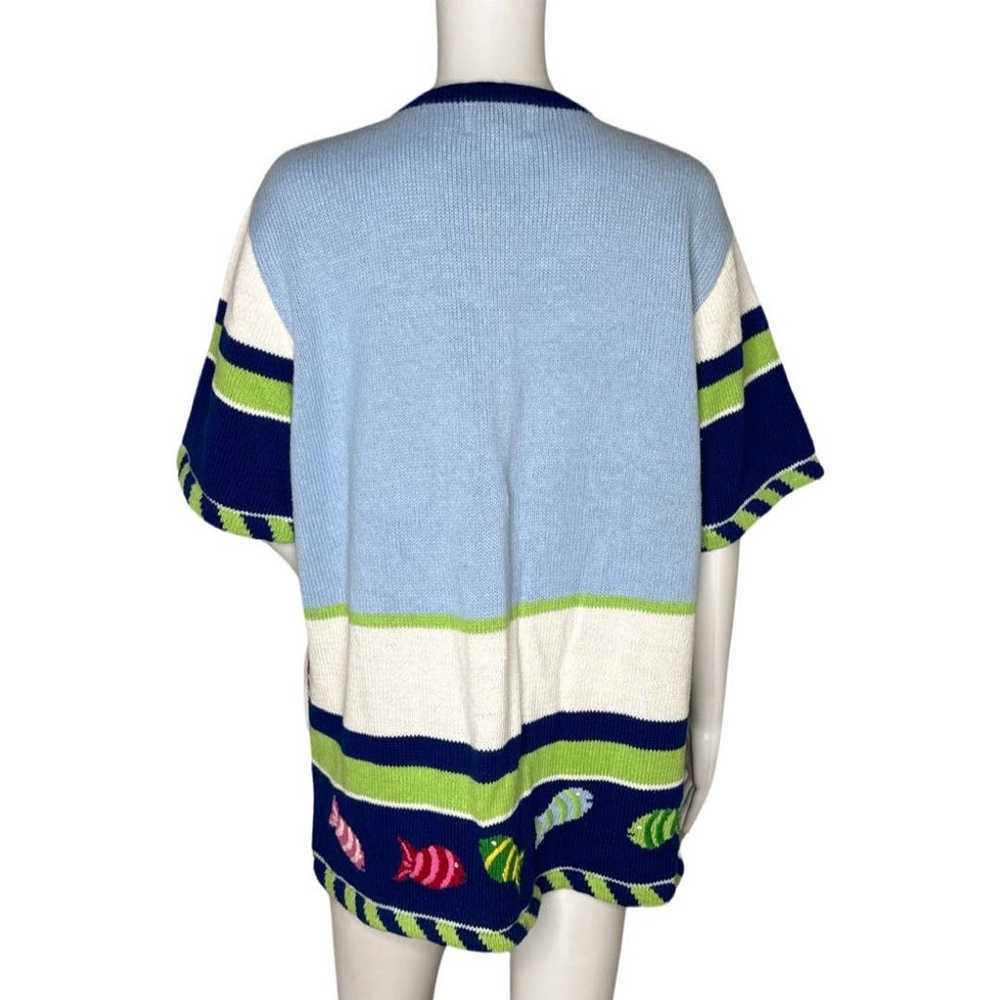 Quacker Factory Sweater Women Large Blue Palm Tre… - image 4