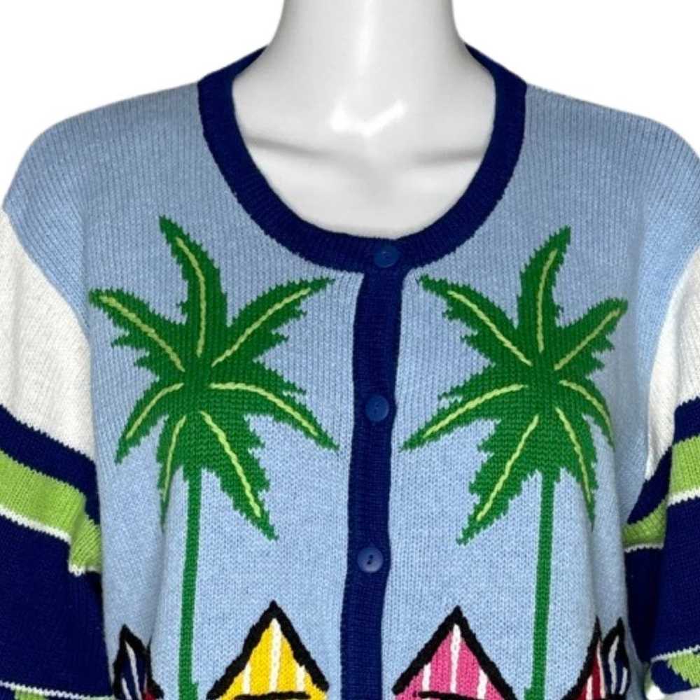 Quacker Factory Sweater Women Large Blue Palm Tre… - image 5