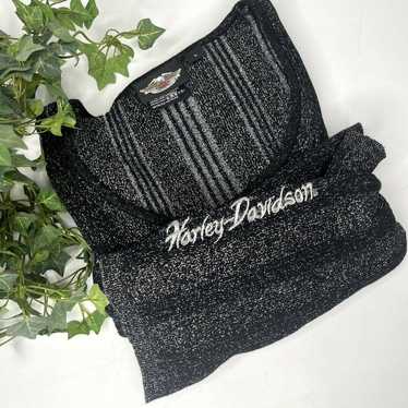 Harley Davidson Metallic Silver Black Ribbed Knit 