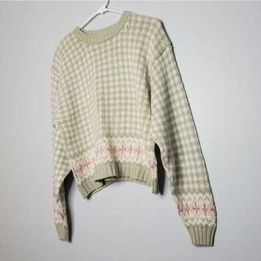 Liz Claiborne L Green White Checkered Knit Sweate… - image 1