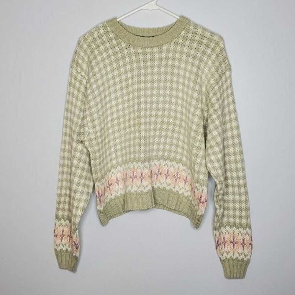 Liz Claiborne L Green White Checkered Knit Sweate… - image 3