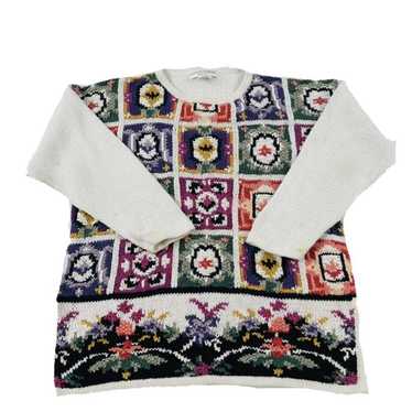 VTG 90s Floral Grandma Square Sweater - image 1