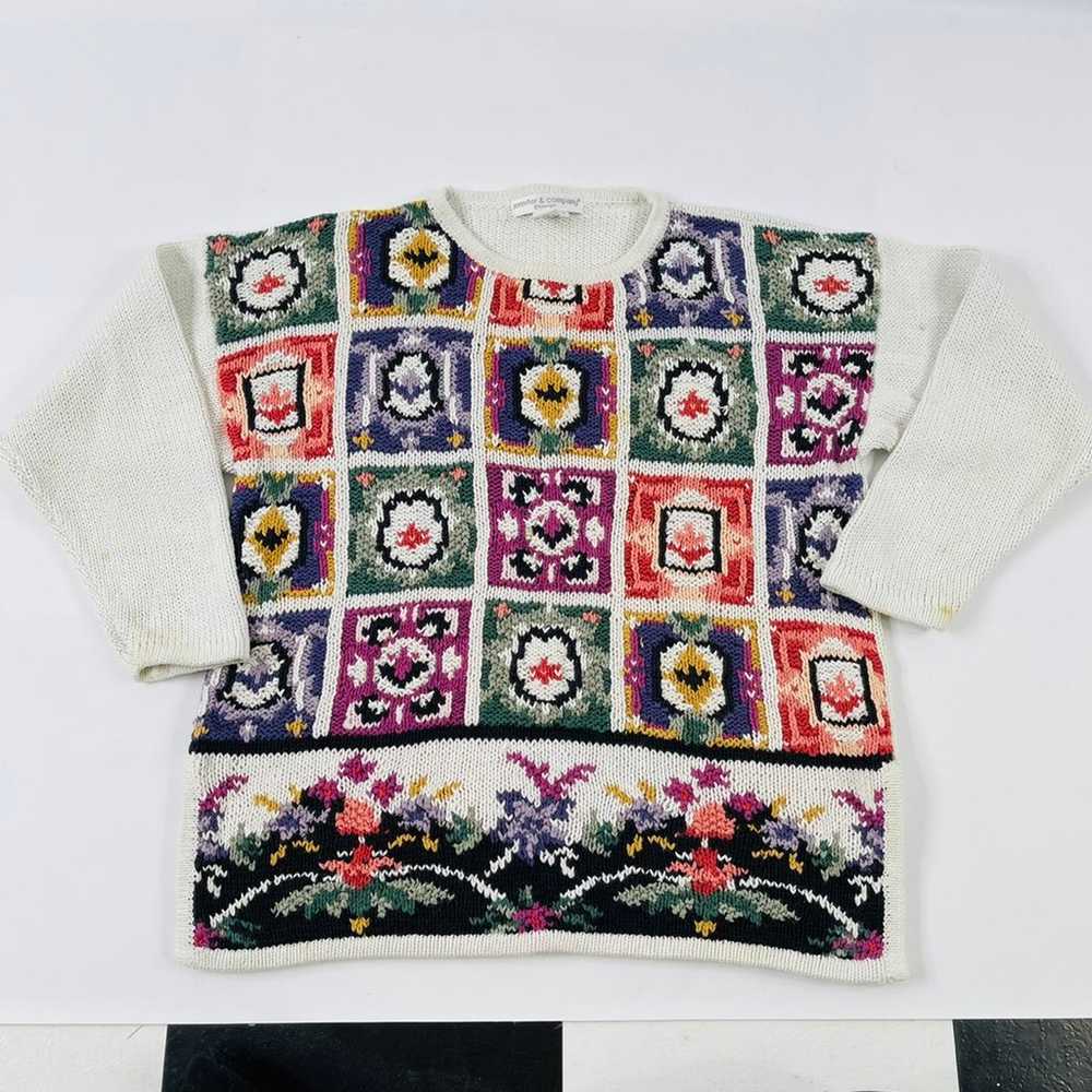 VTG 90s Floral Grandma Square Sweater - image 2