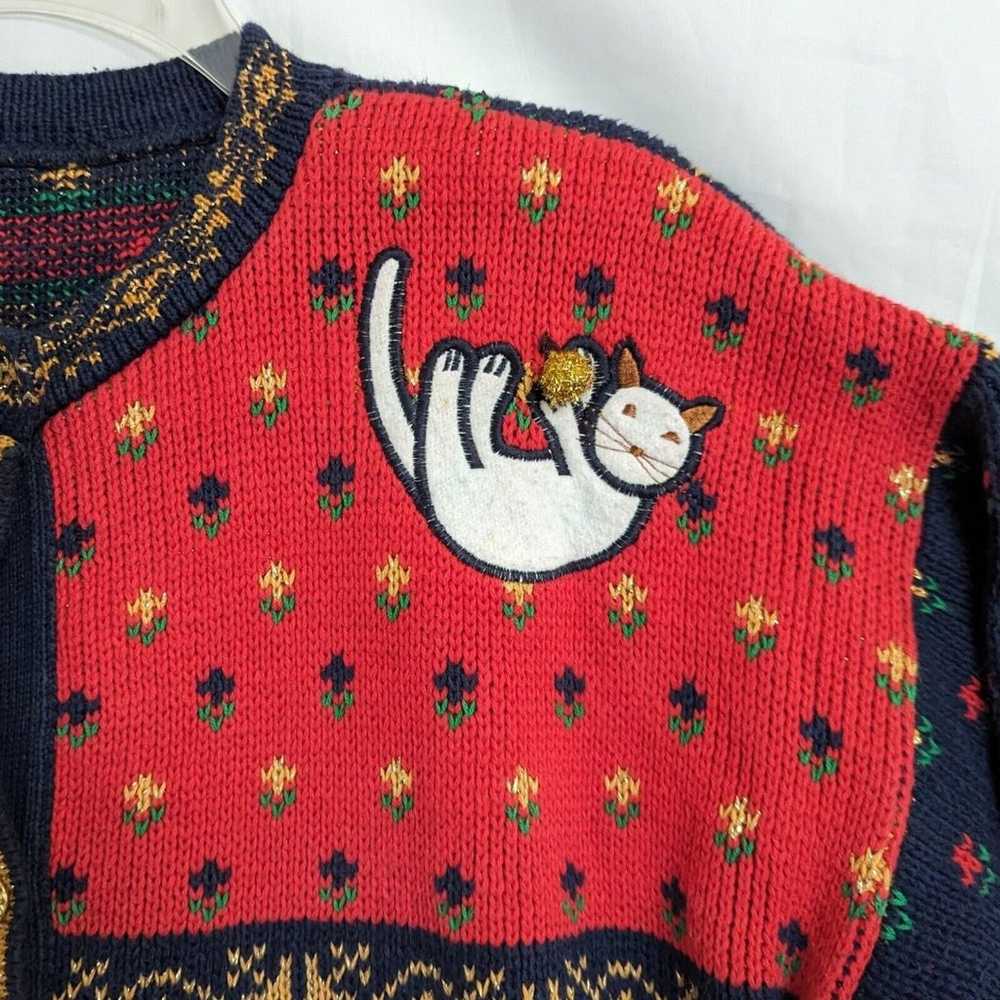 Vintage Cat Christmas Button Down Cardigan Sweate… - image 2