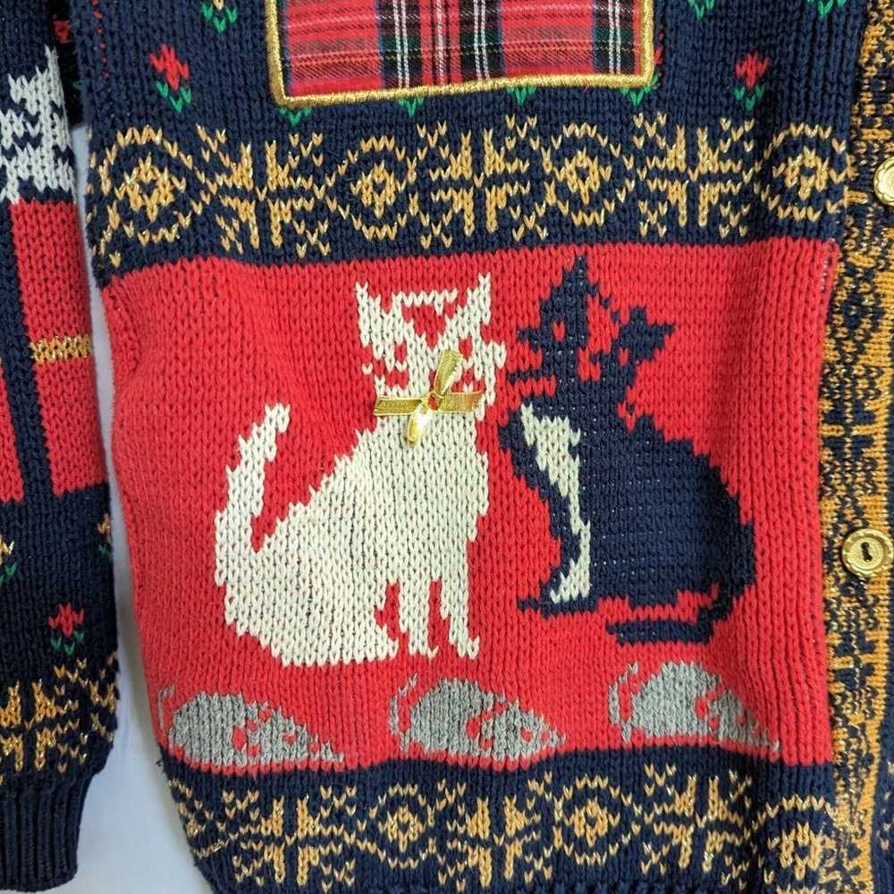 Vintage Cat Christmas Button Down Cardigan Sweate… - image 4