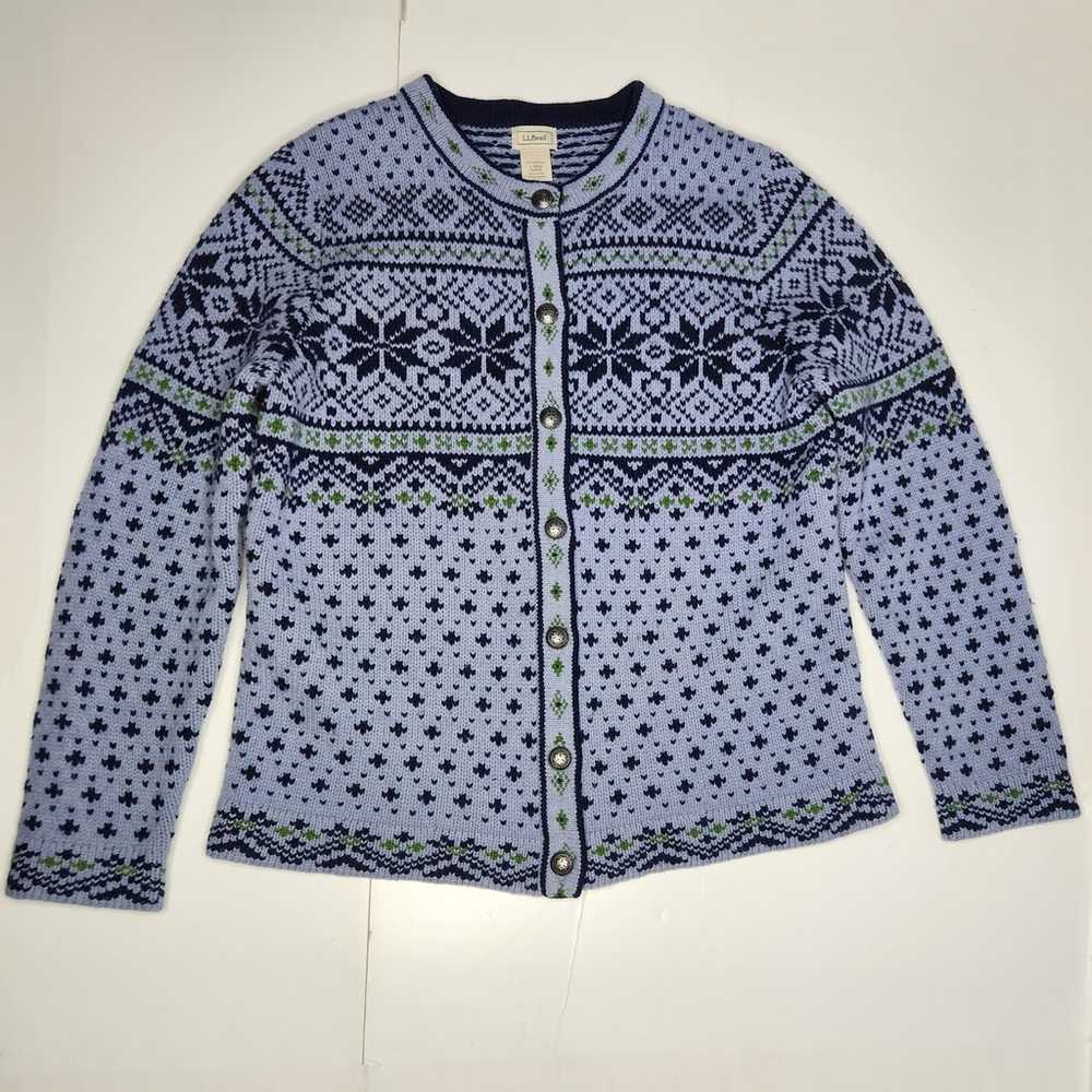 LL Bean Nordic Fair Isle Lambs Wool Cardigan Swea… - image 1