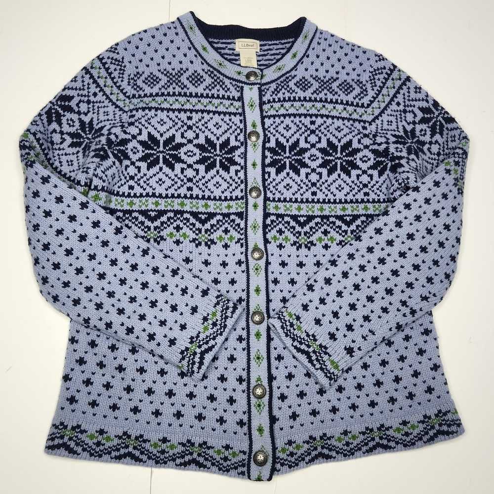 LL Bean Nordic Fair Isle Lambs Wool Cardigan Swea… - image 2