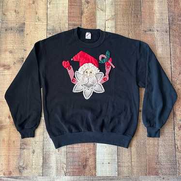 Vintage 3d Applique Santa Claus Crewneck Pullover… - image 1