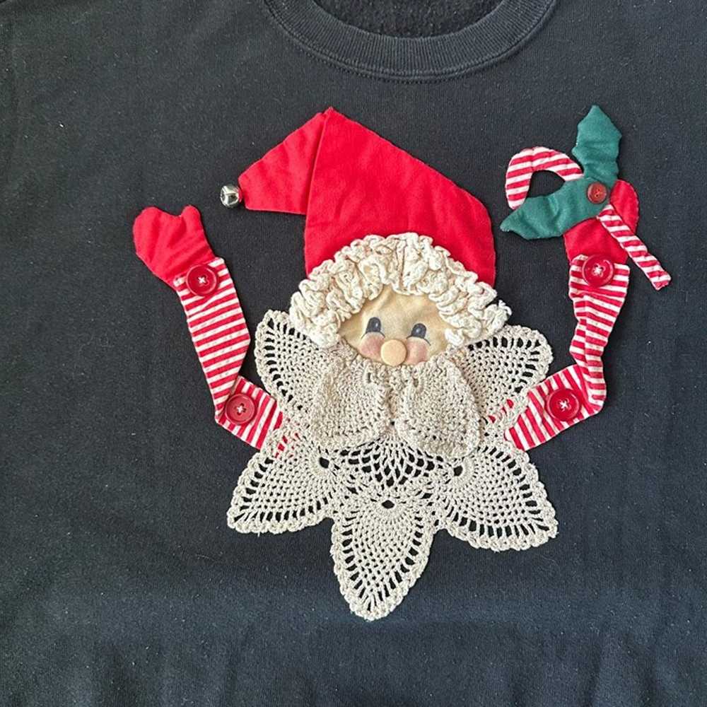 Vintage 3d Applique Santa Claus Crewneck Pullover… - image 2