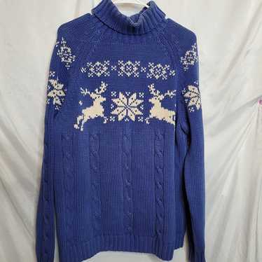 Vintage Deer Snowflake Sweater Turtleneck Pullove… - image 1