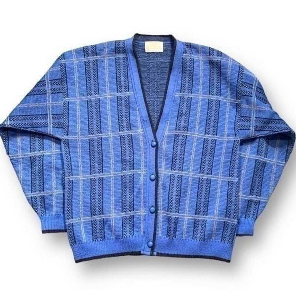 Vintage Pendleton Cardigan Sweater Blue Plaid Woo… - image 1