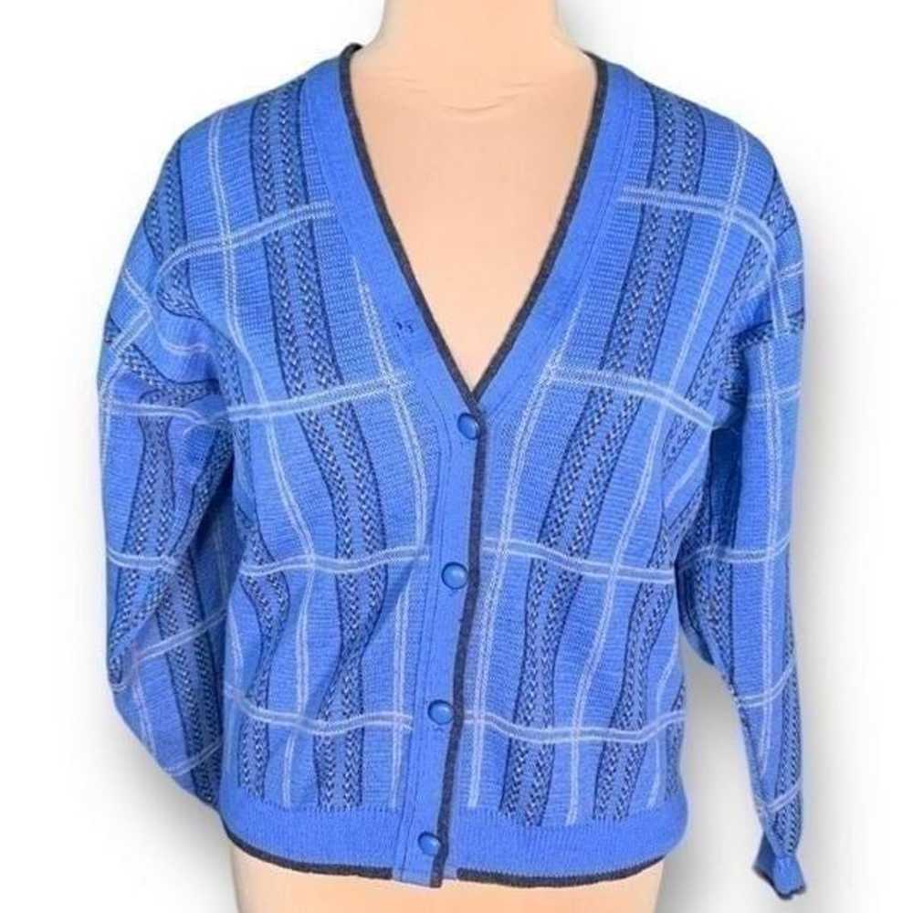 Vintage Pendleton Cardigan Sweater Blue Plaid Woo… - image 2