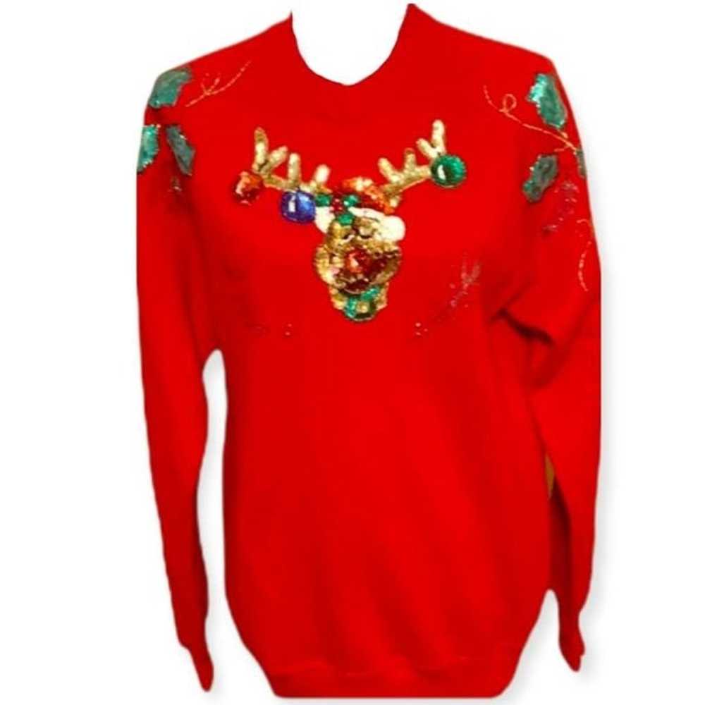 VINTAGE Handmade Ugly Christmas Sweater Reindeer … - image 1